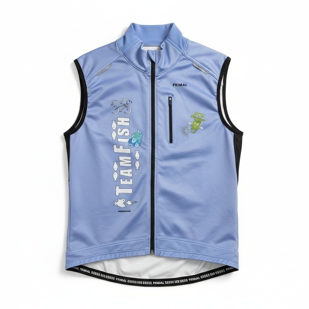 Primal Wear Team Fish Cycling Vest Mens XL Blue Full Zip Race Cut Wind Gilet